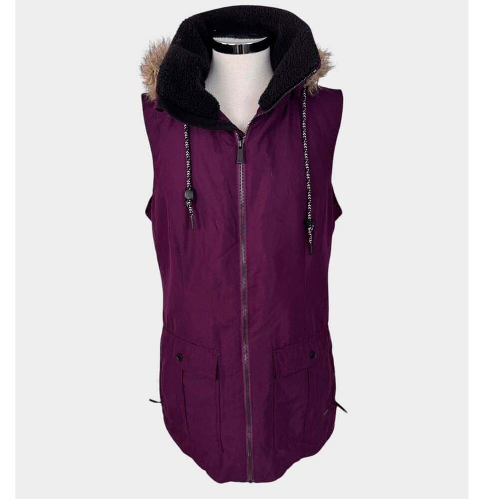 Volcom Longhorn Womens Large Hooded Full Zip Long Plum Purple Vest